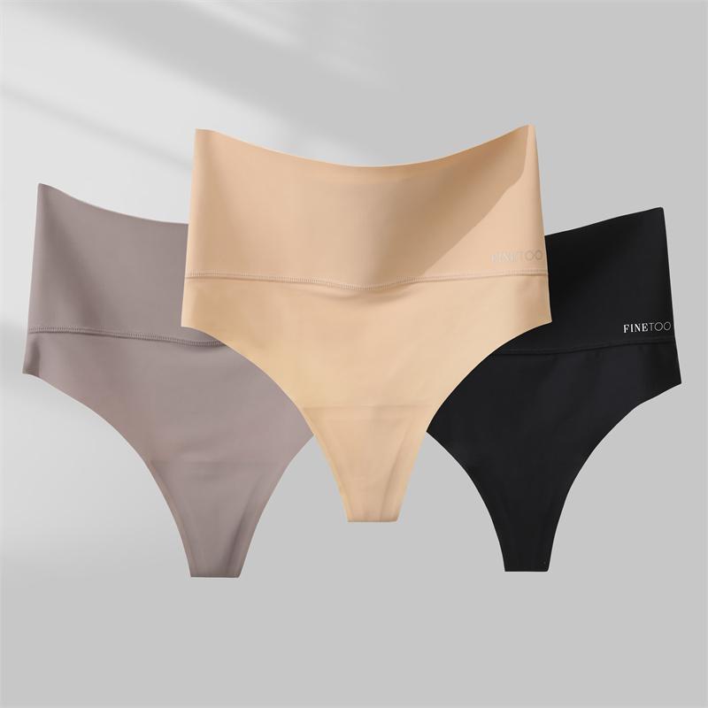 FINETOO 4pcs Women High Waist Seamless Thongs Tunmmy Control Underwear Soft Stretchy Bikini Panties High Rise T-back Panties S-XL Womenswear High Waisted Comfort Bridal Panty Basic Minimalist