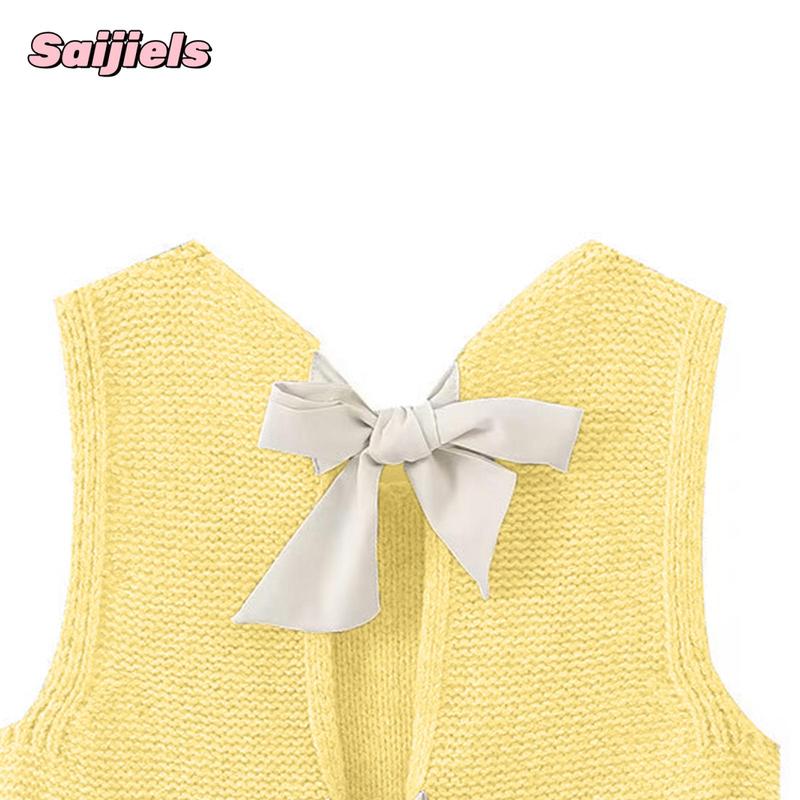 Women's Fall Knit Waistcoat Bow Tie Back Sweater VestFit Tank Tops Streetwear Cotton Womenswear Lady Comfort