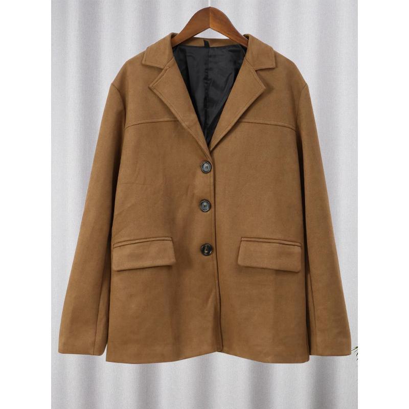 202 Retro Lapels Long Sleeve Button Suede Coat Fashion Women's Loose Pockets Jacket