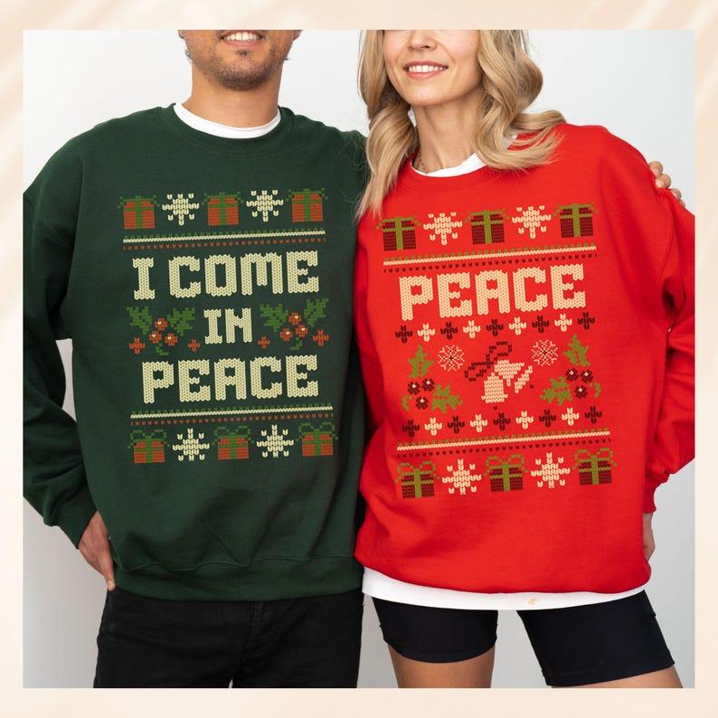 Matching Couples Ugly Christmas Sweater, Ugly Adult Humor Holiday Sweater, I Come In Peace Ugly Christmas Sweater, Ugly Christmas Party