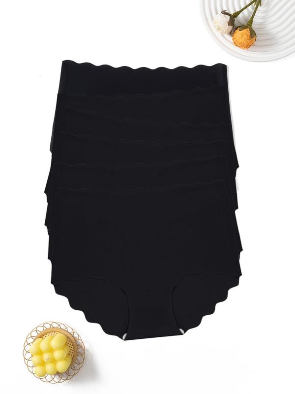 Women's Solid Scallop Trim Seamless Knicker, Soft Comfy Breathable Panty for Daily Wear, Underwear for All Seasons