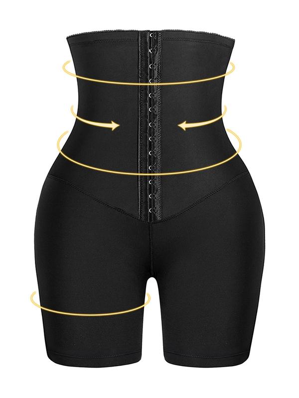 Women's Plain High Waist Adjustable Shapewear Shorts, Solid Hook & Eye Shaper, Comfy Breathable Tummy Control Shaper, Tummy Shapewear, Body Shapewear, Summer Wear 2024, Women's Shapewear Bottoms for Daily Wear, Fall Wear, Fallfreshness