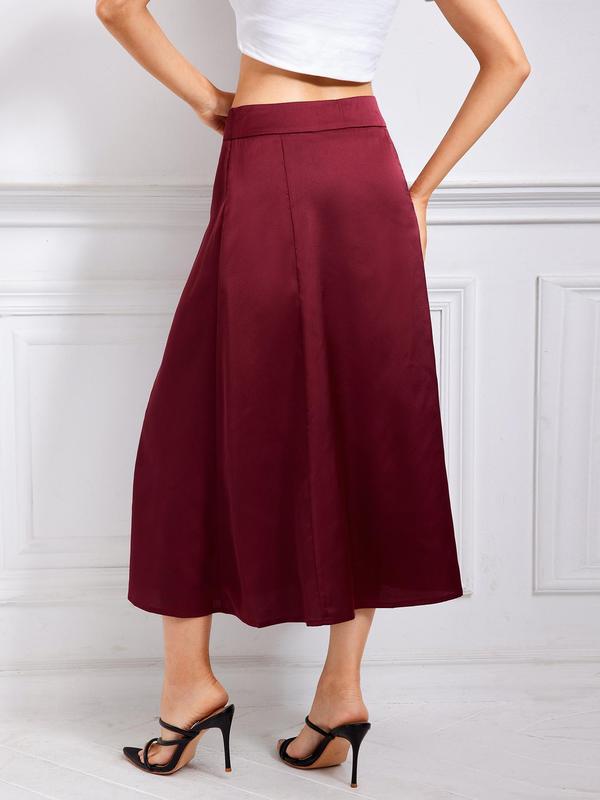 YOZY Women's All Seasons Solid Minimalist Midi Skirt, Elegant Classic A-Line Skirt For Business Work Office, Fashion Ladies Skirt For Summer