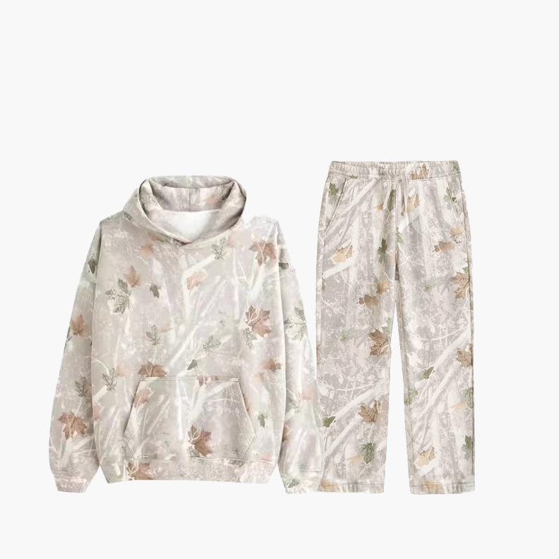 Women's Camouflage Sweatshirt Set 2 Pieces Camouflage Hoodie Maple Leaf Print Oversized Sweatshirt Set