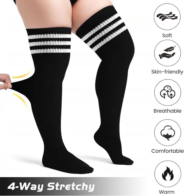 Plus Size Thigh High Socks for Thick Thighs, Extra Long Women Striped Over  Stockings Leg Warmers for Winter