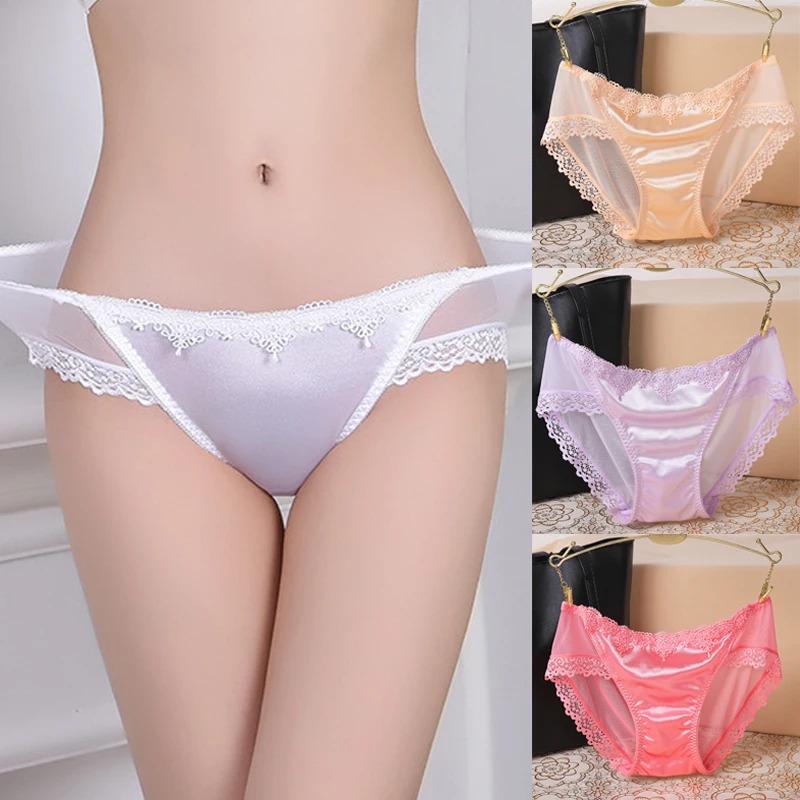 Satin Silk Panties Sexy Panty Briefs Lace Panties Women Underwear Lingerie Panties For Female Ladies Floral Pantys Underpants