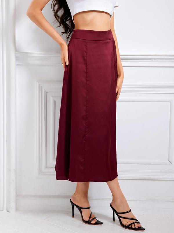 YOZY Women's All Seasons Solid Minimalist Midi Skirt, Elegant Classic A-Line Skirt For Business Work Office, Fashion Ladies Skirt For Summer