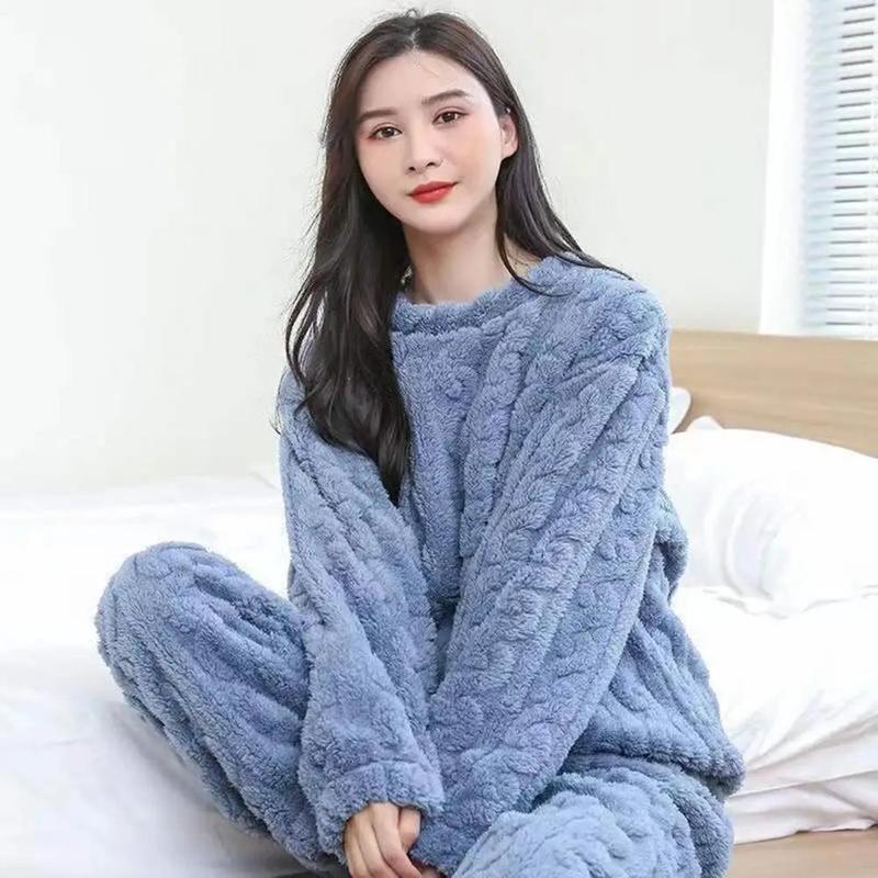 Shu Velveteenes Fabric Pajamas Women Plush Loungewear Set Cozy Twist Texture Fleece Pajama Set Warm Loungewear Pajama Sets