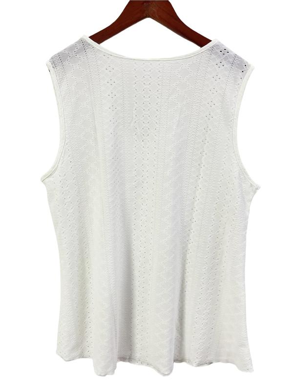 Plus Size Eyelet Embroidery Scallop Trim V Neck Tank Top, Casual Solid Sleeveless Top for Summer, Women's Plus Clothing for Daily Wear