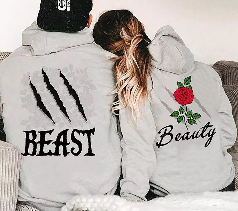 Beauty And Beast Couple Shirt Hoodie, Anniversary Hoodie, Matching Couple Hoodie, Girlfriend Hoodie, Valentine's Gifts, Valentine's Day Shirt,gift for valentine season ,full size full color