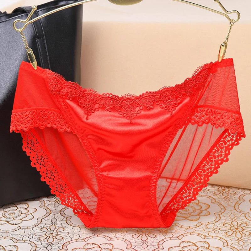 Satin Silk Panties Sexy Panty Briefs Lace Panties Women Underwear Lingerie Panties For Female Ladies Floral Pantys Underpants