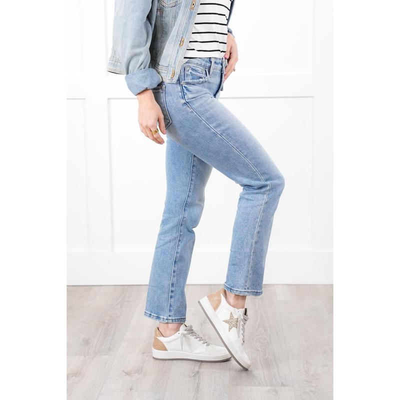 Risen Light Wash Cropped Slim Straight Leg Jeans