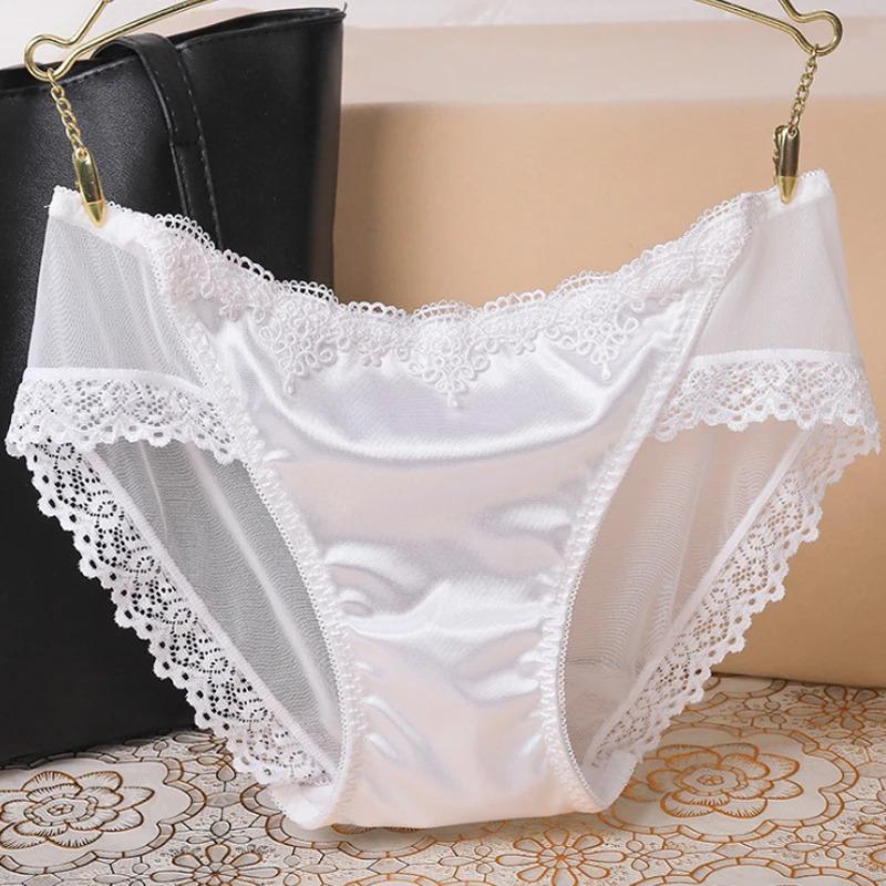 Satin Silk Panties Sexy Panty Briefs Lace Panties Women Underwear Lingerie Panties For Female Ladies Floral Pantys Underpants