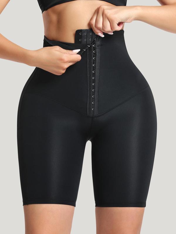 Women's Plain High Waist Adjustable Shapewear Shorts, Solid Hook & Eye Shaper, Comfy Breathable Tummy Control Shaper, Tummy Shapewear, Body Shapewear, Summer Wear 2024, Women's Shapewear Bottoms for Daily Wear, Fall Wear, Fallfreshness