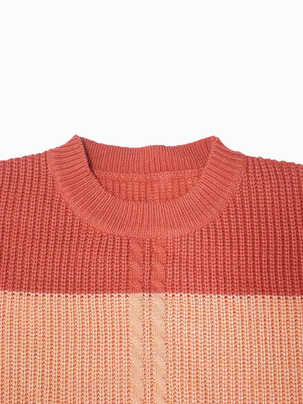 Women's Striped Print Colorblock Crew Neck Sweater, Casual Long Sleeve Jumper for Fall & Winter, Fashion Ladies' Knitwear for Daily Wear