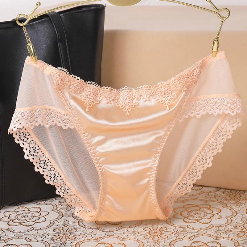 Satin Silk Panties Sexy Panty Briefs Lace Panties Women Underwear Lingerie Panties For Female Ladies Floral Pantys Underpants