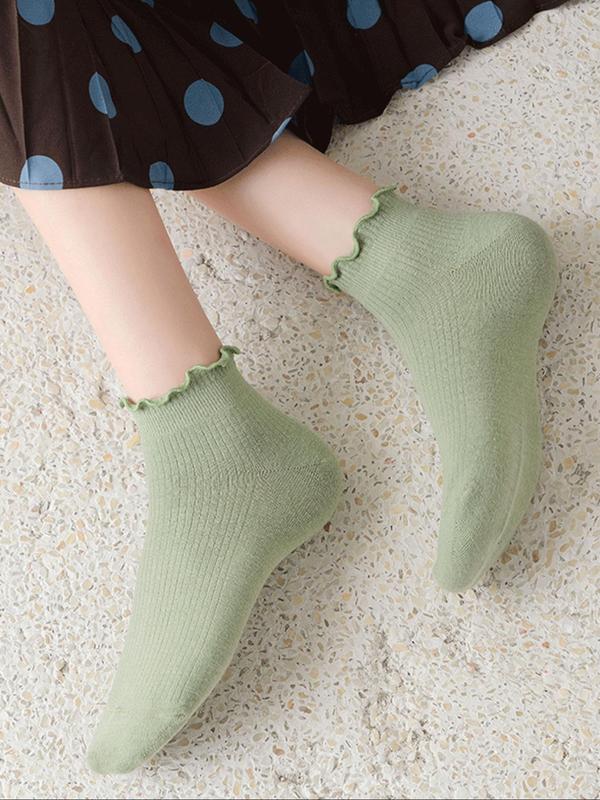 Random Women's Solid Lettuce Trim Crew Socks, Casual Moisture Wicking Socks, Soft Comfy Breathable Socks for All Seasons Daily Wear