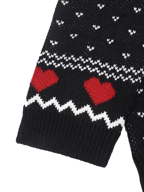 Women's Christmas Reindeer & Heart Print Drop Shoulder Sweater, Casual Long Sleeve Round Neck Jumper for Fall & Winter, Ladies' Knitwear for Daily Wear