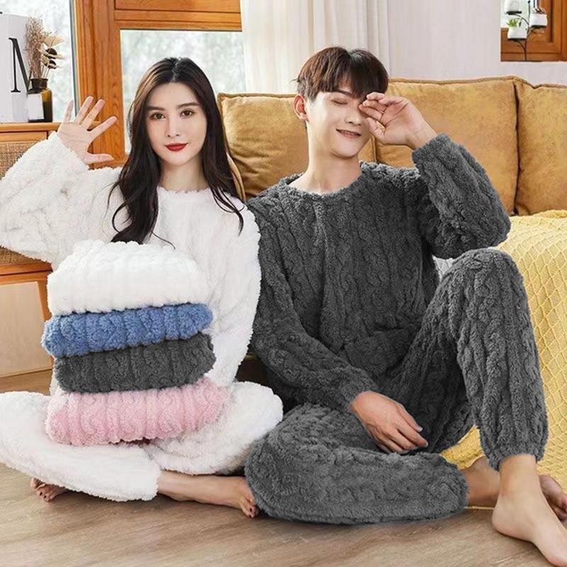 Shu Velveteenes Fabric Pajamas Women Plush Loungewear Set Cozy Twist Texture Fleece Pajama Set Warm Loungewear Pajama Sets