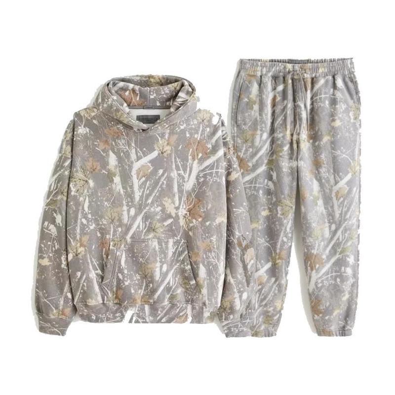 Women's Camouflage Sweatshirt Set 2 Pieces Camouflage Hoodie Maple Leaf Print Oversized Sweatshirt Set