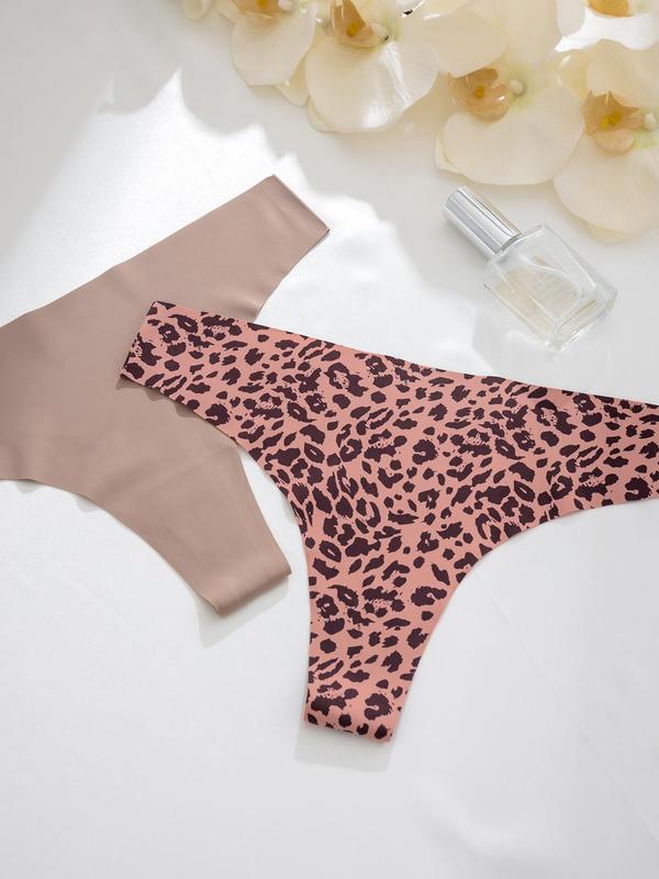 Women's Plain Leopard Print Drop Waist Thong, Soft Comfy Breathable Panty for Daily Wear, Ladies Underwear for All Seasons