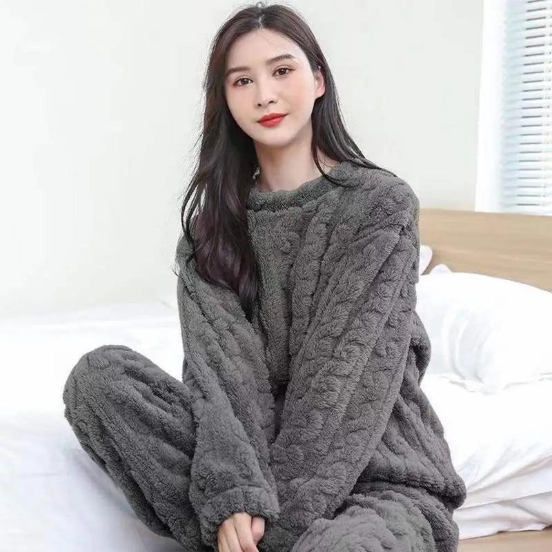 Shu Velveteenes Fabric Pajamas Women Plush Loungewear Set Cozy Twist Texture Fleece Pajama Set Warm Loungewear Pajama Sets