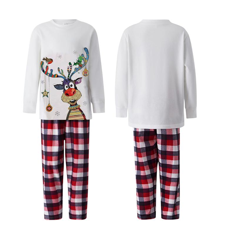 2024 New Family Matching Christmas Pajamas Sets Long Sleeve Deer Print Tops + Plaid Pants Homewear Sleepwear Loungewear Nightwear Xmas Pj's Clothes Womenswear Check