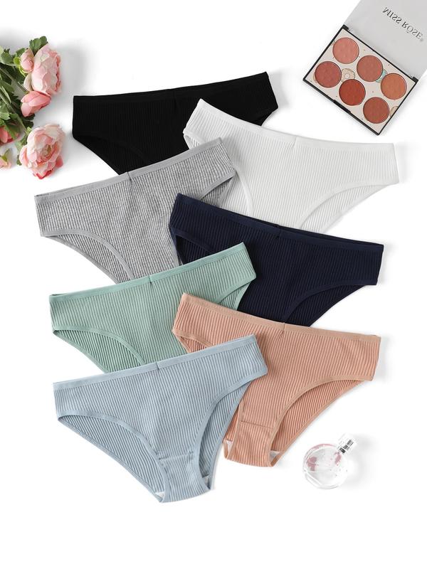 Women's 7pcs Solid Color Drop Waist Panty, Breathable Comfy Knicker for Daily Wear, Women's Underwear for All Seasons