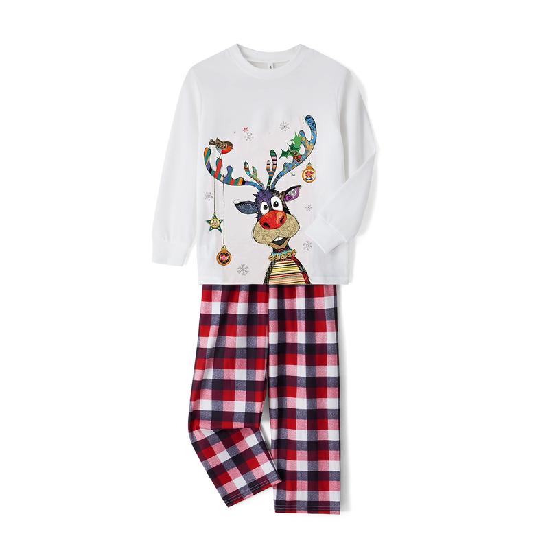 2024 New Family Matching Christmas Pajamas Sets Long Sleeve Deer Print Tops + Plaid Pants Homewear Sleepwear Loungewear Nightwear Xmas Pj's Clothes Womenswear Check