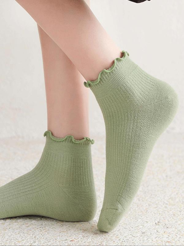 Random Women's Solid Lettuce Trim Crew Socks, Casual Moisture Wicking Socks, Soft Comfy Breathable Socks for All Seasons Daily Wear