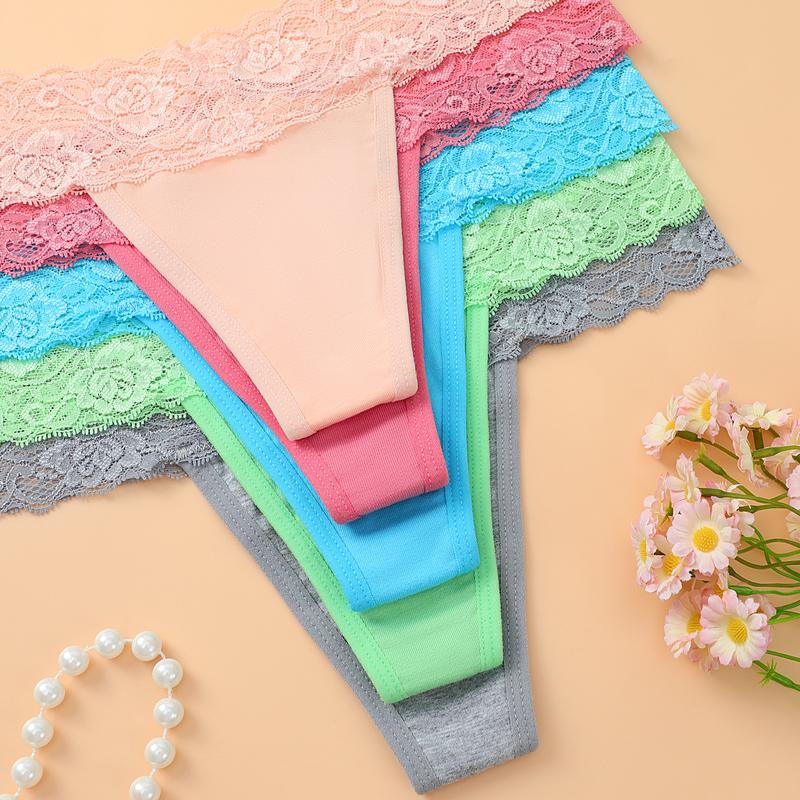Women's  Decor Lace Trim Thong,hand wash multicolor panties,Casual Comfy Breathable  for Daily  Wear,Underwear for women,Ladies Underwear for All Seasons