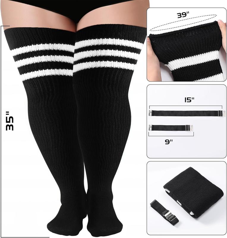 Plus Size Thigh High Socks for Thick Thighs, Extra Long Women Striped Over  Stockings Leg Warmers for Winter