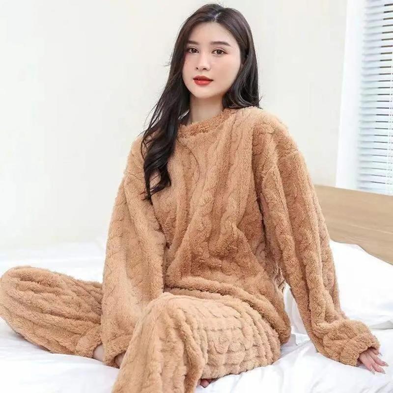 Shu Velveteenes Fabric Pajamas Women Plush Loungewear Set Cozy Twist Texture Fleece Pajama Set Warm Loungewear Pajama Sets