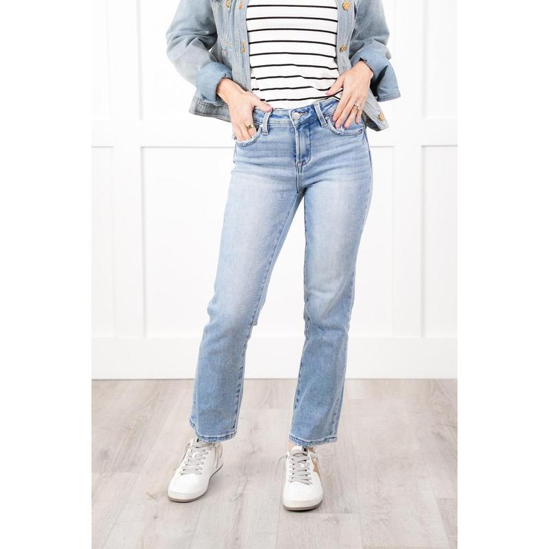 Risen Light Wash Cropped Slim Straight Leg Jeans