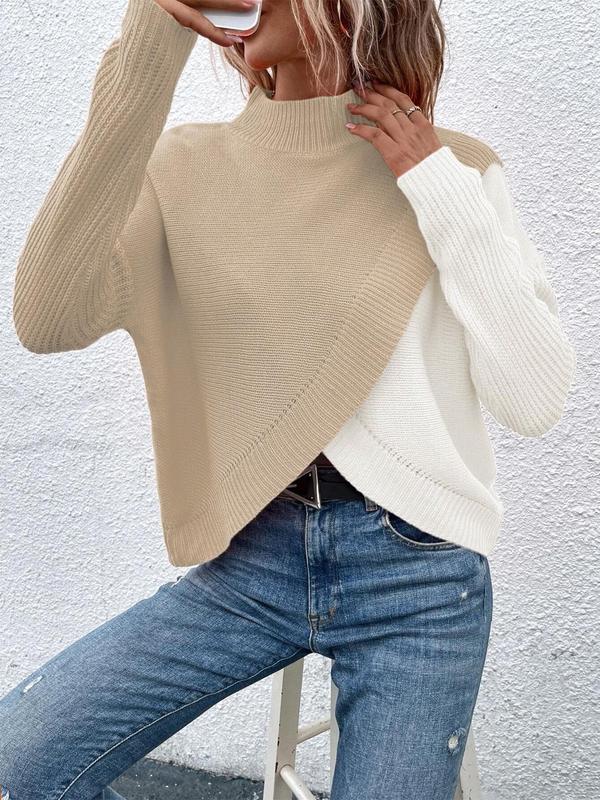 Women's Plain Colorblock Sweater, Casual Long Sleeve Jumper for Daily Wear, Ladies Knitwear for All Seasons