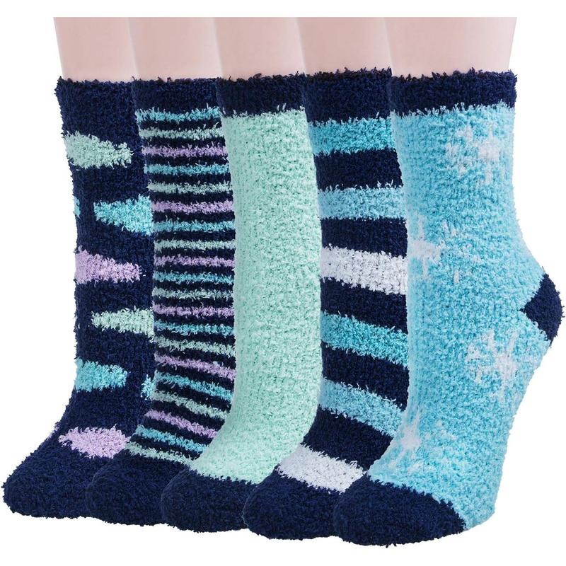 5 Pairs Womens Fuzzy Socks Winter Warm Cozy Fluffy Super Soft Slipper Socks