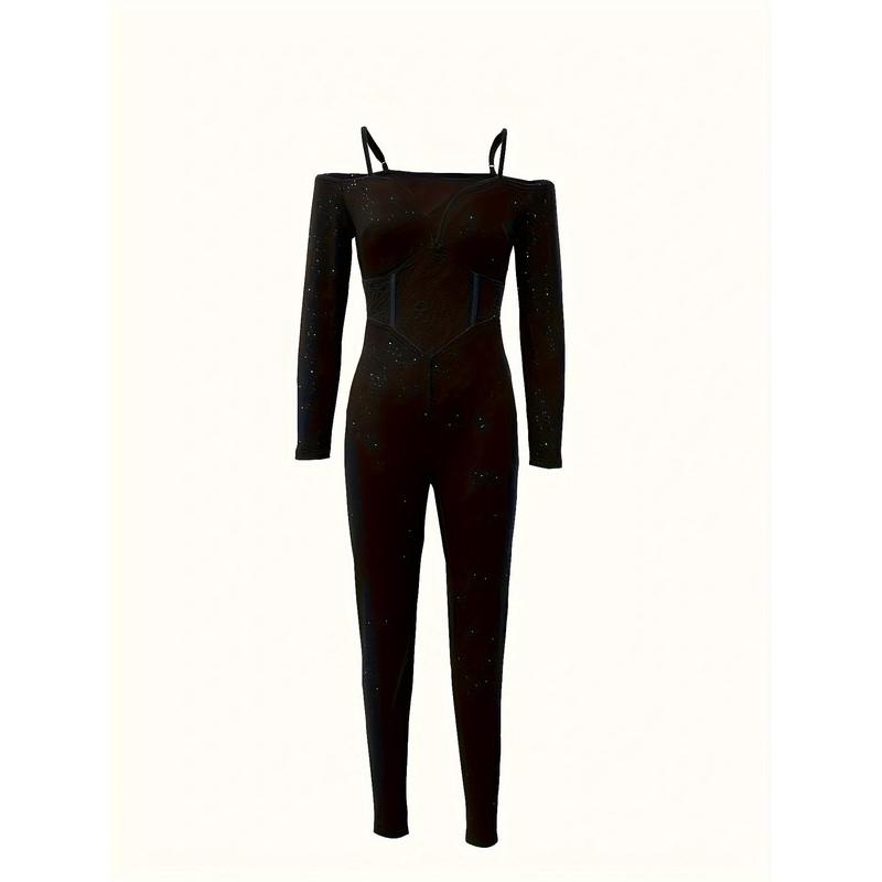 Women's Sexy One-Piece Long Sleeve Sequined Tight Jumpsuit