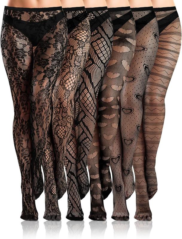 6 Pairs Women Fishnet Thigh High Stockings Lace Tights Spider Web Fishnets Leggings Mesh Pantyhose for Halloween