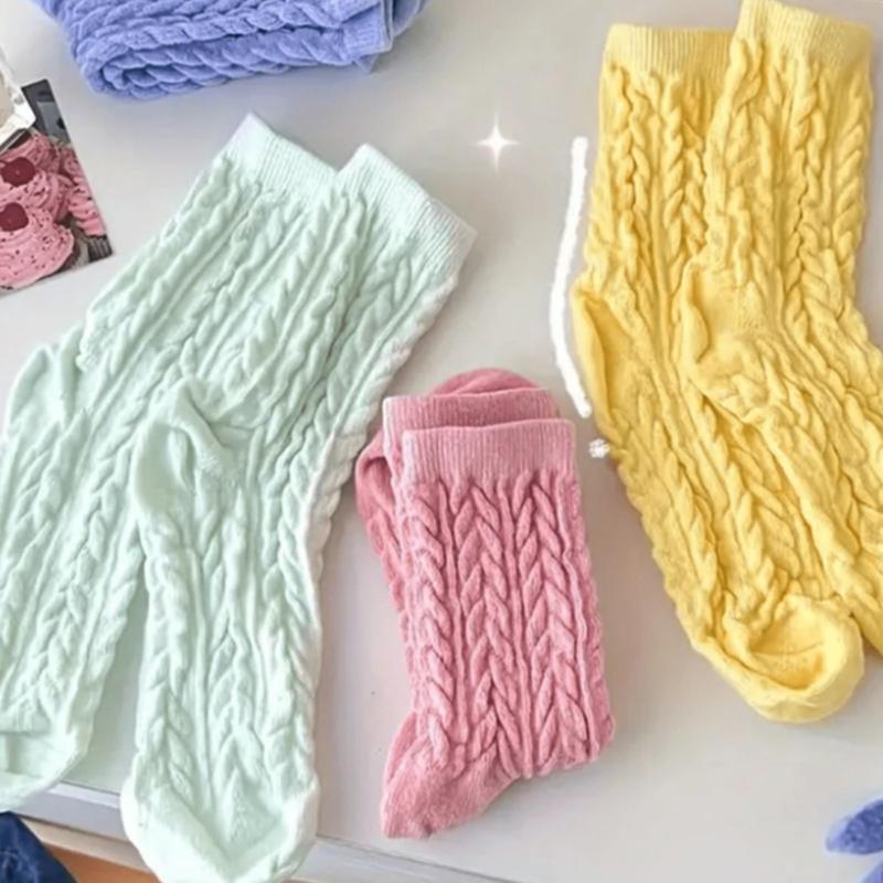 5 Pairs Of Women's Plush Winter Socks, Comfortable Knit Midsole Design, Soft And Warm (Socks Without Cardboard)