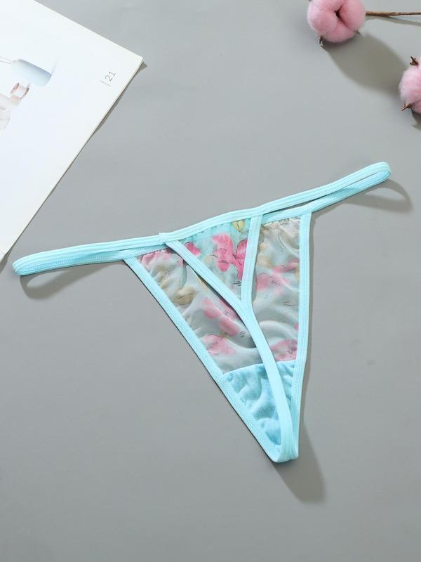 Women's Floral Print Drop Waist Thong, Soft Comfy Breathable Panty for Daily Wear, Women's Underwear for All Seasons