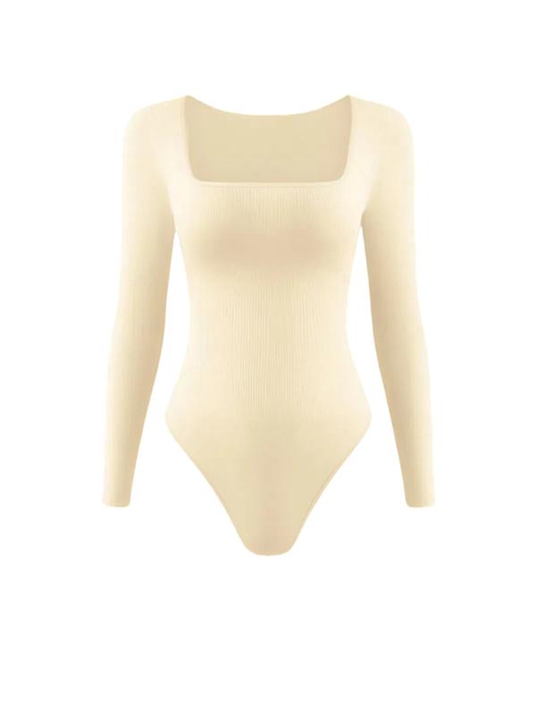 Women's Solid Square Neck Long Sleeve Shapewear Bodysuit, Casual Comfy Tummy Control Shaper, Ladies Shapewear for All Seasons Sh