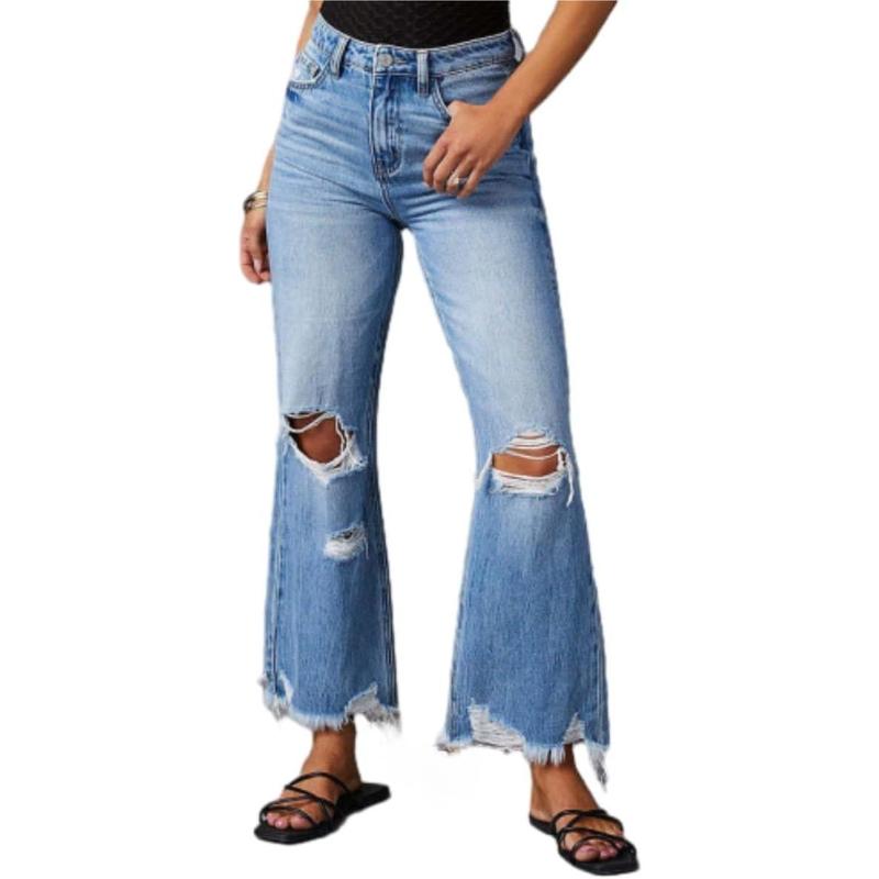 Women's High Waist Straight Leg Ripped Jeans Distressed Baggy Jeans Wide Leg High Waist Loose Denim Pants Fashion Fit