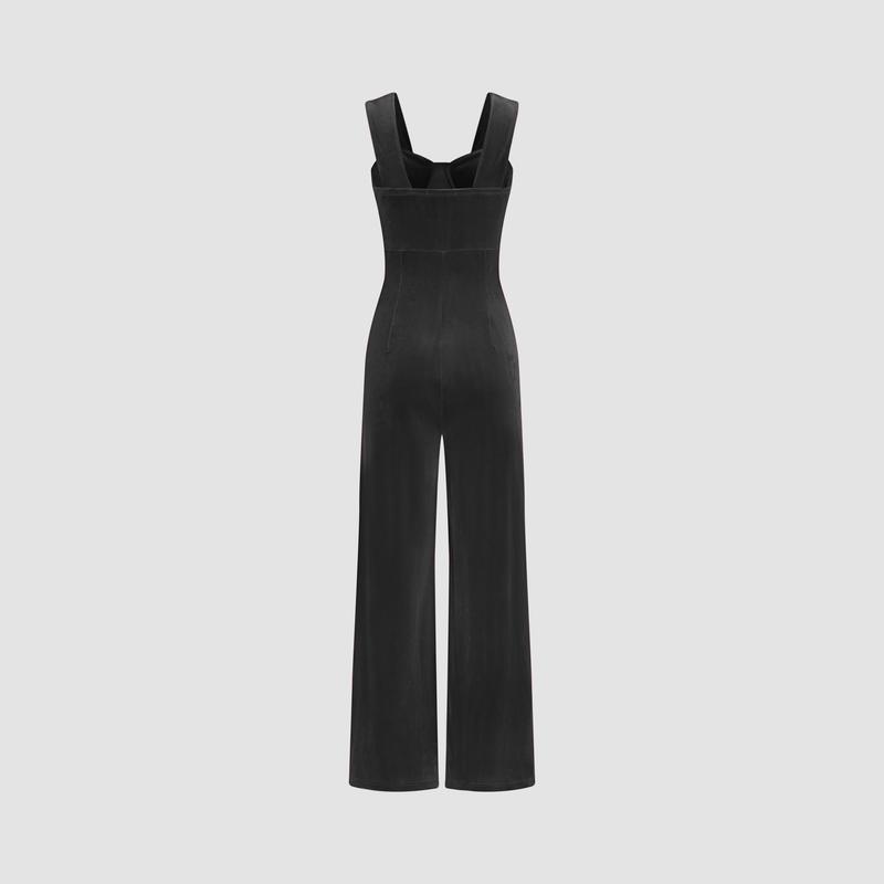 Cider [3 colors, size 2-26] Velvet Retro Solid Jumpsuit