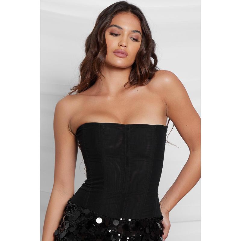 Muse Mesh Corset Top - Black