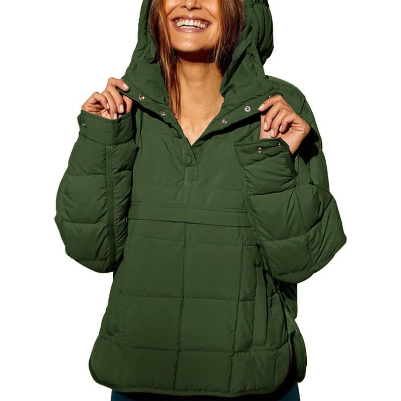 Womens Oversized HoodedPuffer Jacket Lightweight PulloverHoodies Quilted Dolman Long SleeveWarm Winter Coat