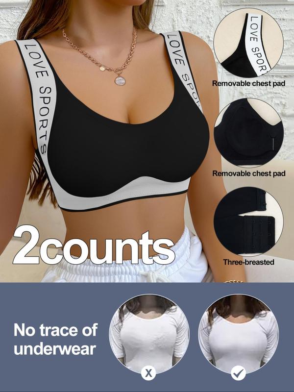 Women's Colorblock Letter Print Wireless Bra, Soft Comfortable Breathable Seamless Lingerie for Daily Wear, Ladies Underwear for All Seasons