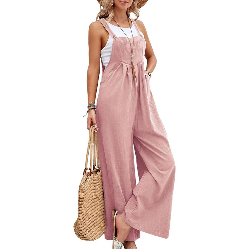 Wide Leg Jumpsuit for Women Spring Summer Casual Loose Bib Overalls Palazzo Pants Rompers Jumpsuits Womenswear Pocket Comfort Basic Minimalist Sleeveless Strap Strappy