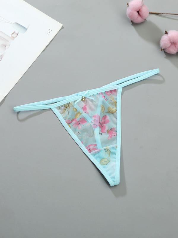 Women's Floral Print Drop Waist Thong, Soft Comfy Breathable Panty for Daily Wear, Women's Underwear for All Seasons