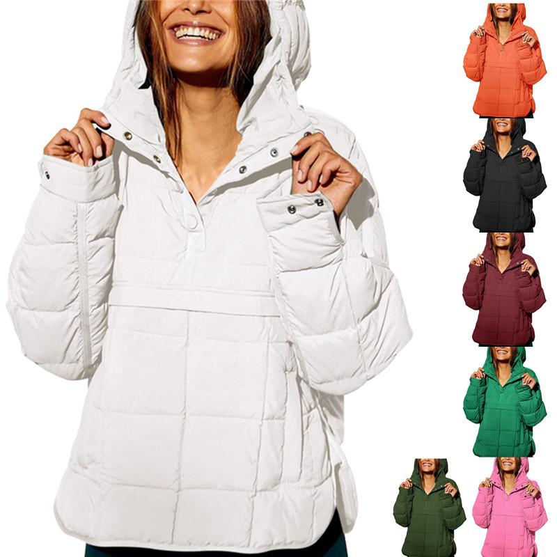 Womens Oversized HoodedPuffer Jacket Lightweight PulloverHoodies Quilted Dolman Long SleeveWarm Winter Coat