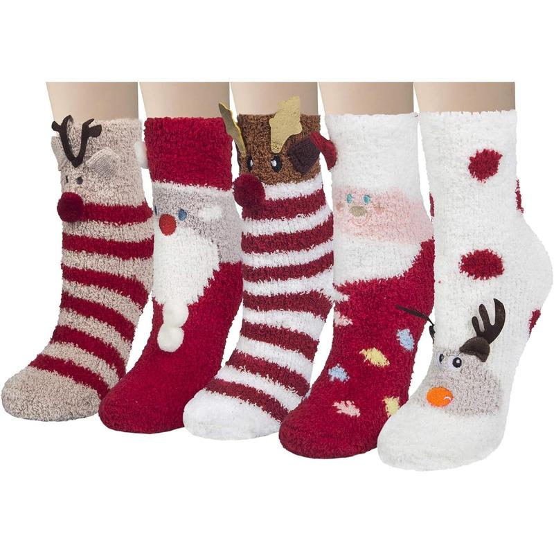 5 Pairs Womens Fuzzy Socks Winter Warm Cozy Fluffy Super Soft Slipper Socks